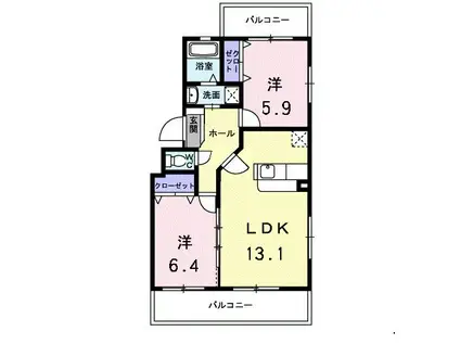 プラシード田村C(2LDK/3階)の間取り写真