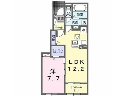 ヴィラ シルク I(1LDK/1階)の間取り写真