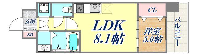 セレニテ神戸ミラクノール(1LDK/9階)の間取り写真