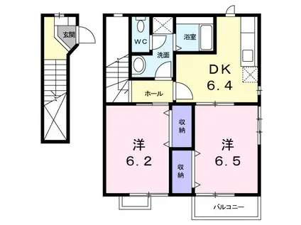 ブループレイン(2DK/2階)の間取り写真