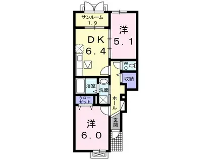 レジデンス江北(1K/2階)の間取り写真