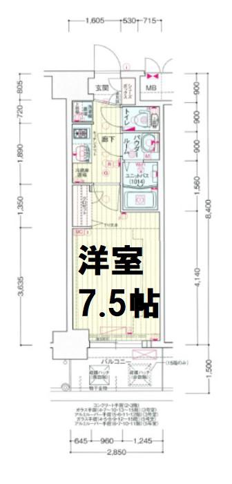 プレサンス堺筋本町センティス(1K/2階)の間取り写真