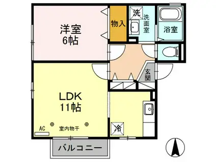 セジュール鶴田(1LDK/2階)の間取り写真