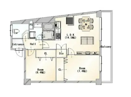 コウフハイツ片山(2LDK/4階)の間取り写真