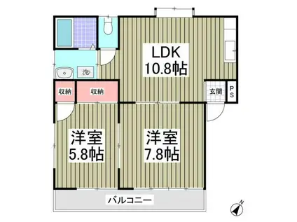 メゾンメヌエット(2LDK/2階)の間取り写真