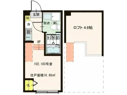 グランバレー北綾瀬(ワンルーム/1階)の間取り写真