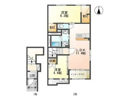 サウスエゼル(2LDK/2階)の間取り写真