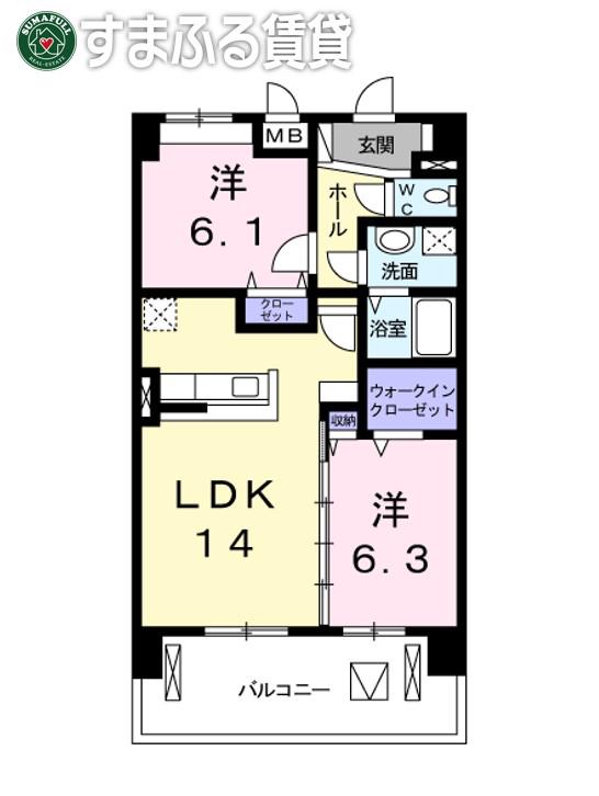 シャトー・カネハラB(2LDK/3階)の間取り写真