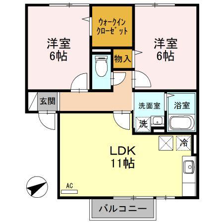 ハピネスヒル(2LDK/1階)の間取り写真