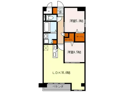 レガリア新宮(2LDK/7階)の間取り写真