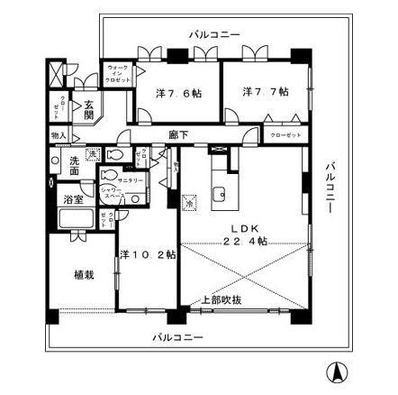 ロイヤルパークス荻窪(3LDK/12階)の間取り写真