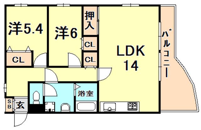 ツインアルカディア(2LDK/1階)の間取り写真