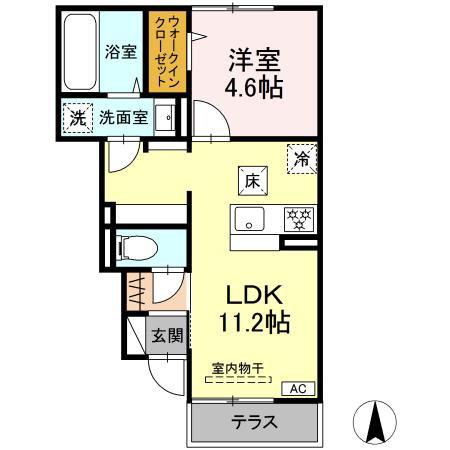 GRAND D-ROOM高出S6(1LDK/1階)の間取り写真