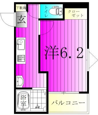 FIORITO六実(1K/2階)の間取り写真