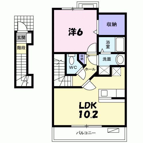 サニーヒル藤原台(1LDK/2階)の間取り写真