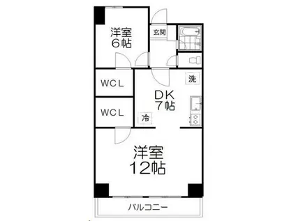 二軒茶屋グランドハイツ(2DK/4階)の間取り写真