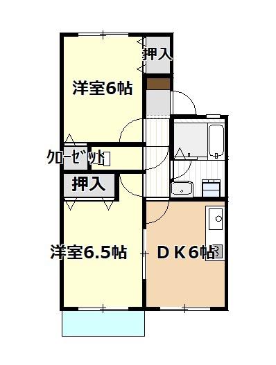 グランディールI(2DK/1階)の間取り写真