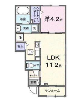 クァイエット・リヴ ケー(1LDK/1階)の間取り写真