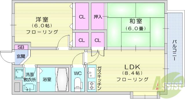 サイレントハウスA(2DK/1階)の間取り写真