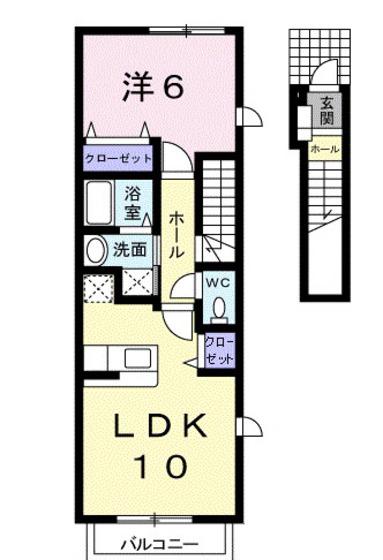 ベル・ソラージュI(1LDK/2階)の間取り写真