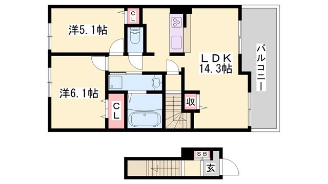 パルグランデI(2LDK/2階)の間取り写真