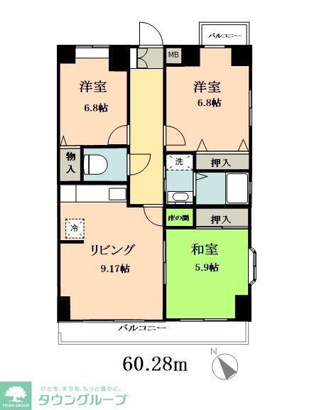 グレース八広(3LDK/9階)の間取り写真