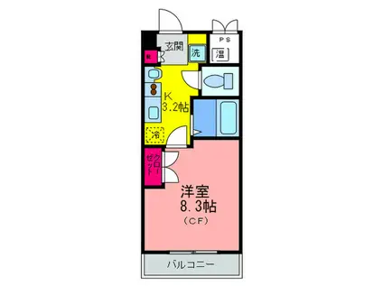 シャンヴェルジェ豊中II(1K/1階)の間取り写真