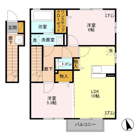 メゾン医大前桜 D(2LDK/2階)の間取り写真