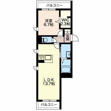 ルサンクメゾン上社(1LDK/3階)の間取り写真