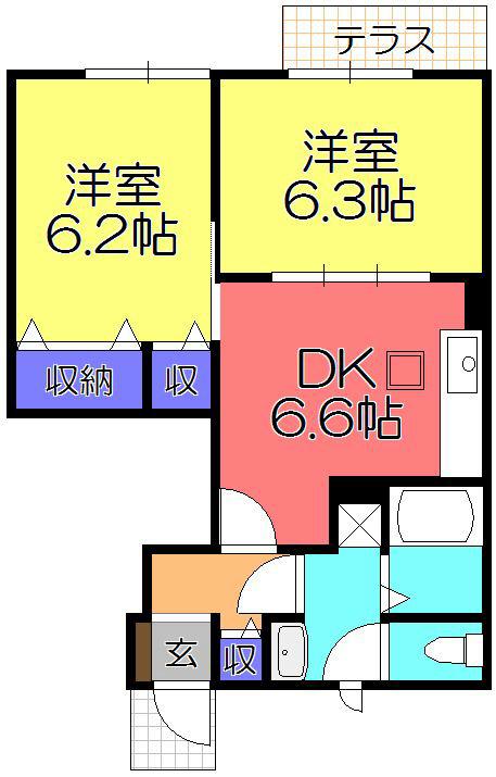 メリーディエース(2DK/1階)の間取り写真