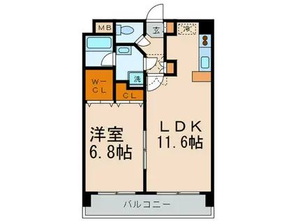 クリエート博多駅前(1LDK/5階)の間取り写真