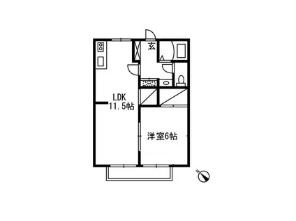 サンライフ若葉(1LDK/2階)の間取り写真
