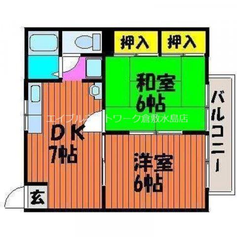 グリーンハイツ西阿知A棟(2DK/1階)の間取り写真