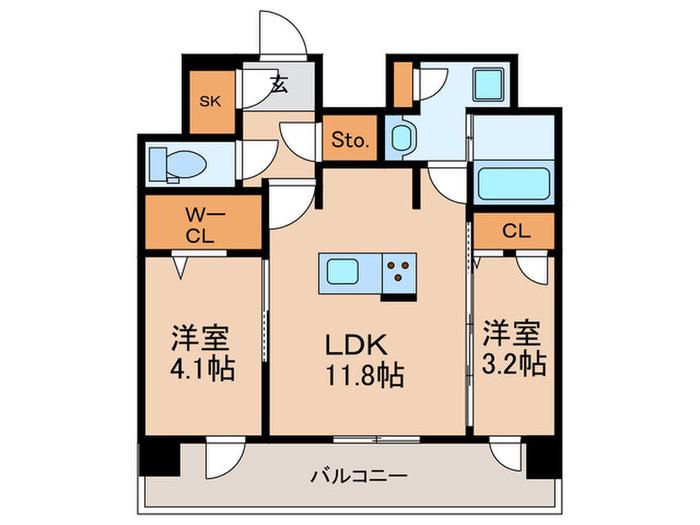 エンクレスト博多BRIGHT(2LDK/12階)の間取り写真