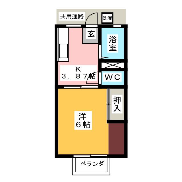 パナハイツ室 A棟(1K/2階)の間取り写真