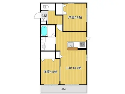 ブラン・CO花立(2LDK/2階)の間取り写真