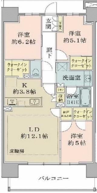 SHINTO CITY D棟(3LDK/14階)の間取り写真