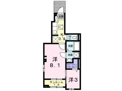 グレイス松富III(1K/1階)の間取り写真