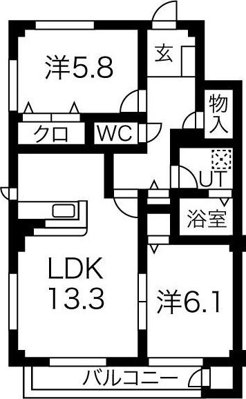 シュプール21(2LDK/1階)の間取り写真