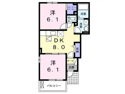 カーサグラートIII(2DK/1階)の間取り写真
