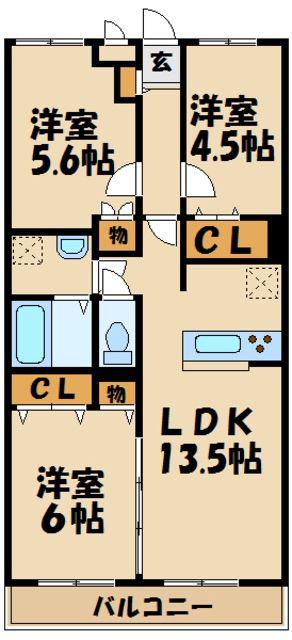 ファインコート本厚木(3LDK/2階)の間取り写真