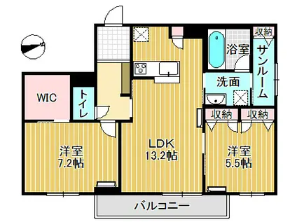 ミライエ・シリウス ウエスト(2LDK/1階)の間取り写真