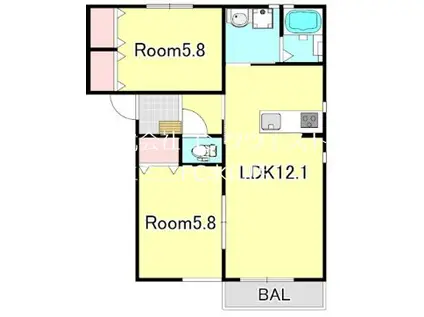 セントロイエル吉永 A棟(2LDK/2階)の間取り写真