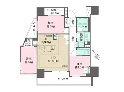 ザ・パークハウス文京本駒込(3LDK/5階)の間取り写真