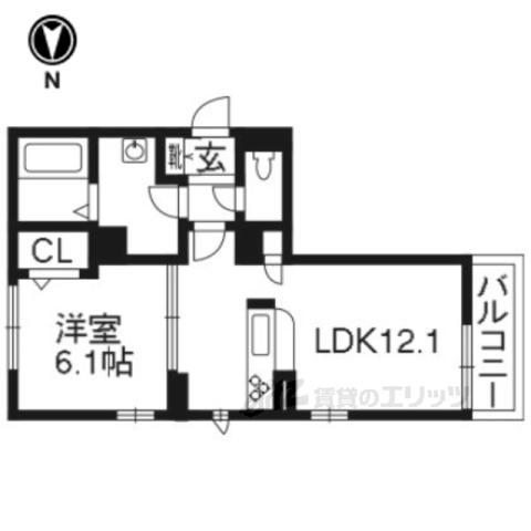 グリナージュ一乗寺A棟(1LDK/2階)の間取り写真
