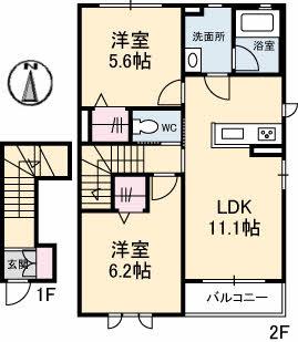 シャーメゾンジュア(2LDK/2階)の間取り写真
