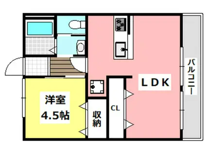 中西ハイツC棟(1LDK/2階)の間取り写真