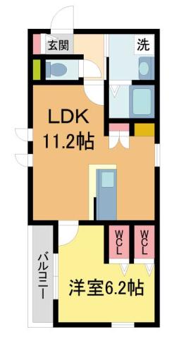 カサキーナ(1LDK/3階)の間取り写真