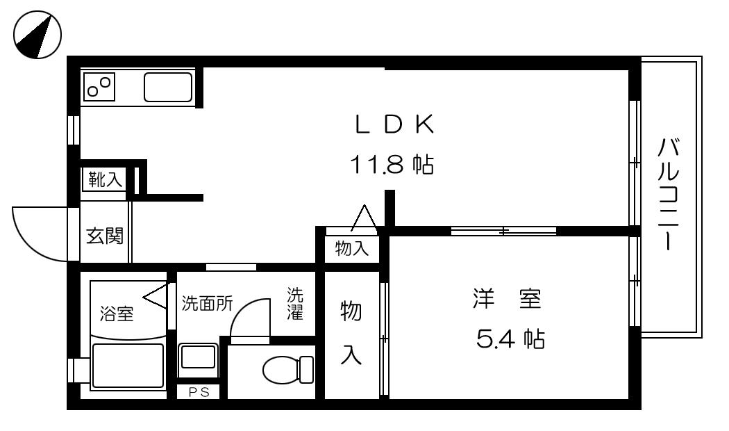 ディアス浜田(1LDK/2階)の間取り写真