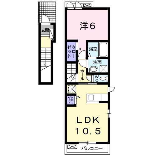 フェリオB(1LDK/2階)の間取り写真